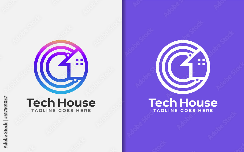 Abstract Tech House Logo Design. Modern House Symbol and Tech Element Combination with Stylish Geometric Lines Concept. Abstract Tech House Logo Design. Modern House Symbol and Tech Element Combination with Stylish Geometric Lines Concept.