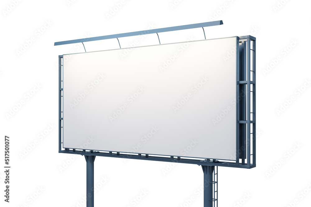 Obraz premium Blank white horizontal billboard isolated on light background, perspective view. Mockup, 3D Rendering