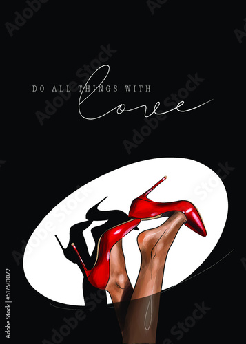 female legs in red shoes on high heels