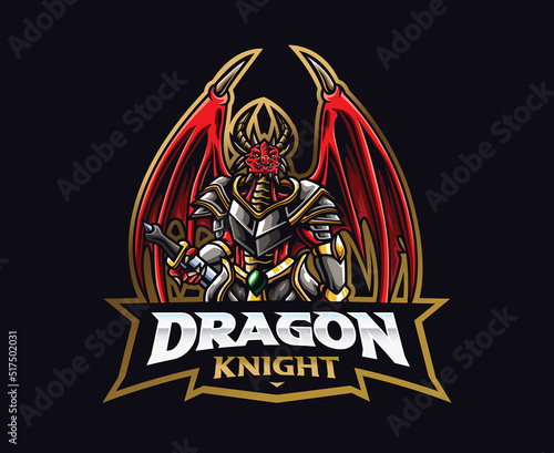 Dragon mascot logo design. Dragon knight vector illustration. Logo illustration for mascot or symbol and identity, emblem sports or e-sports gaming team