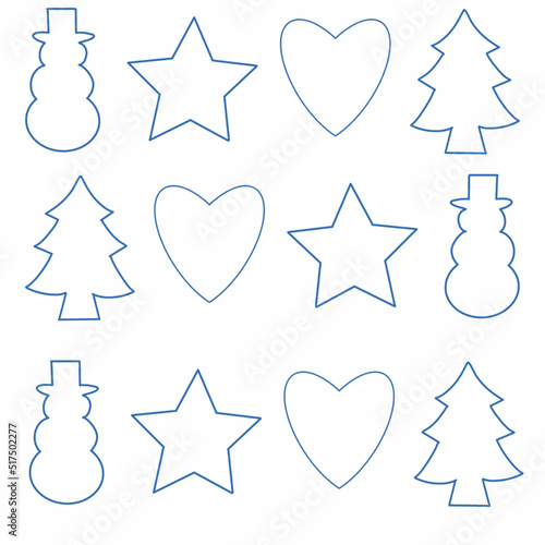 santa claus,mitten,feather,gift packed in a box,christmas tree,bird,toy,gingerbread man,christmas star,heart,snowman,star,vector, pattern, illustration, animal, cartoon, seamless, design, decoration, 