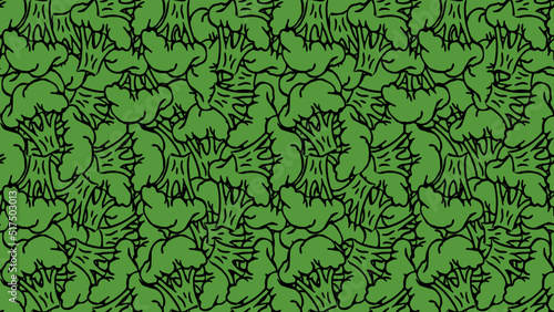 Horizontal seamless broccoli pattern. Doodle vector green broccoli icons. Vintage green broccoli pattern