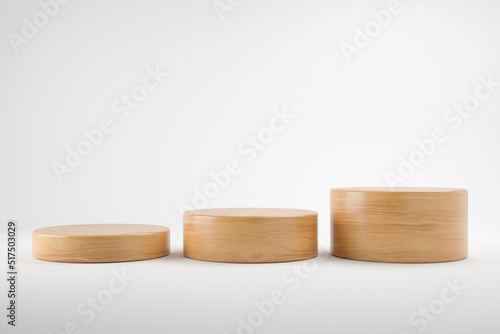 Modern Platform stand podium display on white room background. 
for empty product shelf or exhibition stage backdrop. 3D rendering.