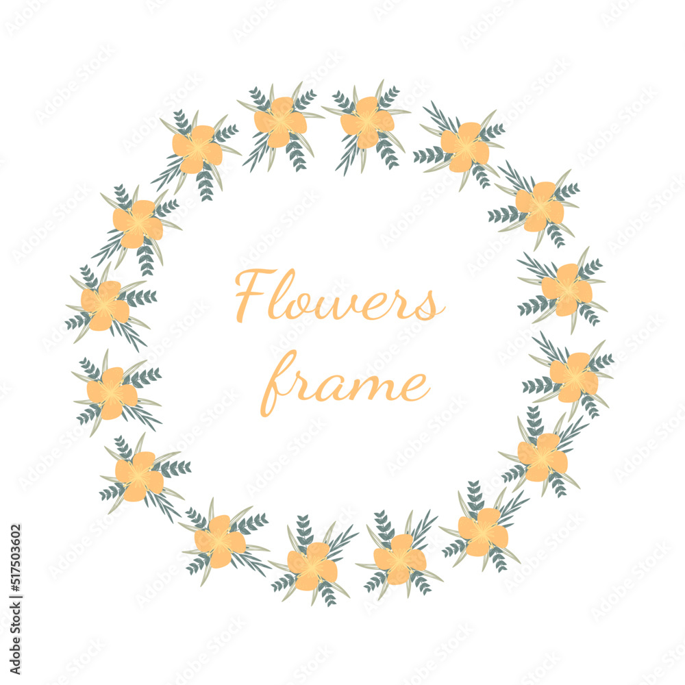 Obraz premium Yellow elegant frame for invitations.Frame of flowers and leaves.Decoration of flowers and leaves.