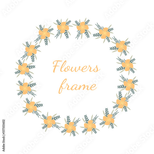 Yellow elegant frame for invitations.Frame of flowers and leaves.Decoration of flowers and leaves.