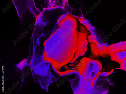 Alcohol ink on a black background. Abstract fluid texture. Elegant digital effect. Black watercolor swirl.