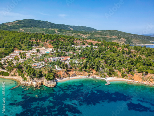 Aerial view over Chrisi Milia beach and the rocky surrounded area in Alonissos island, Greece