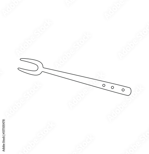 Vector isolated large kitchen fork for meat with two prongs colorless black and white contour line drawing