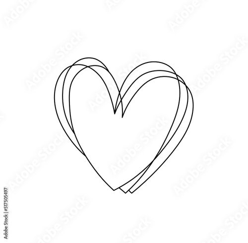 Vector isolated graphic triple line drawn heart. Heart black line doodle drawing