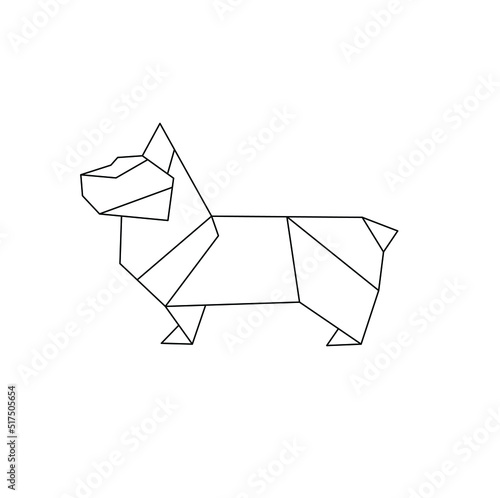Vector isolated origami style welsh corgi dog colorless black and white contour line drawing