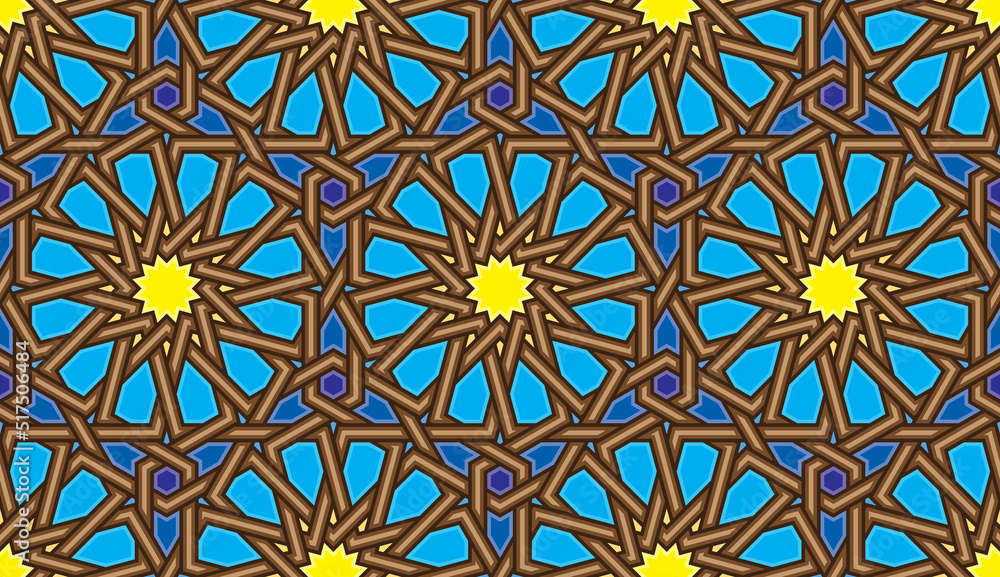 Seamless Oriental Geometric Vector Pattern 9 - Moorish Art from the Alhambra in Granada, Spain - Endless Repeatable Background Tile - Easy to Color Edit
