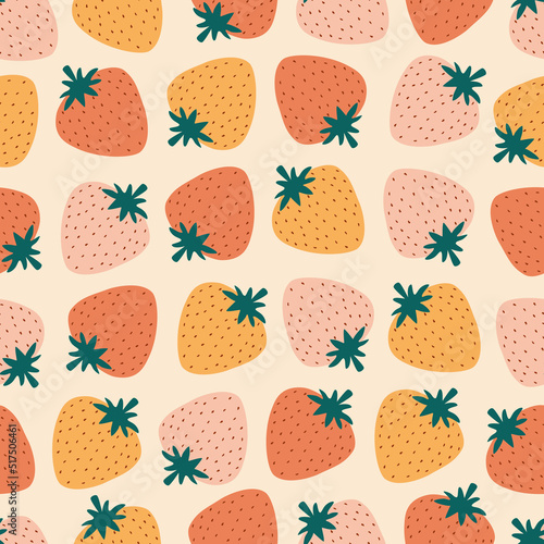 Cute colorful strawberry hand drawn vector illustration. Adorable berry fruit seamless pattern for kids fabric or wallpaper.