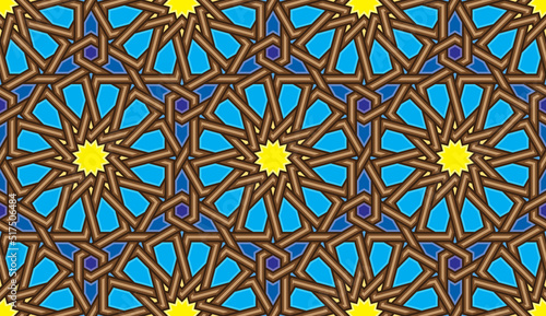 Seamless Oriental Geometric Vector Pattern 9 - Moorish Art from the Alhambra in Granada, Spain - Endless Repeatable Background Tile - Easy to Color Edit