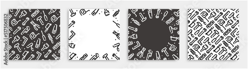 Tool icon pattern background for graphic design.Square vector template set.