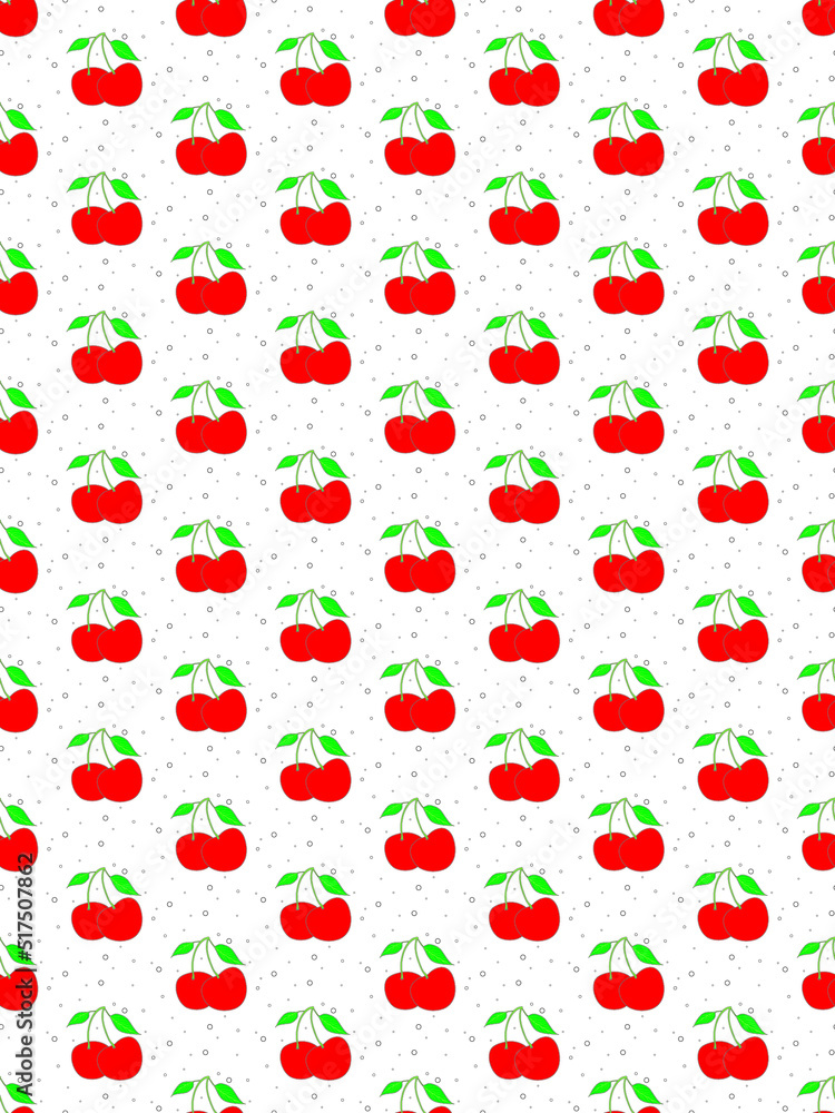 Background pattern image, 2 cherry(Prunus avium)and leaf. Beautiful two cherry pattern. Vibrant colors, elegant patterns, textiles, patterns on carpets and bedding, scarves, clothing, white background Background pattern image, 2 cherry(Prunus avium)and leaf. Beautiful two cherry pattern. Vibrant colors, elegant patterns, textiles, patterns on carpets and bedding, scarves, clothing, white background