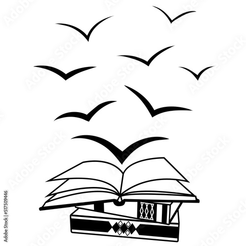 Open book with birds svg, Reading illustration, Library svg, Book lover