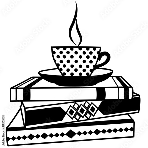 Book with coffee cup svg, Reading illustration, Library