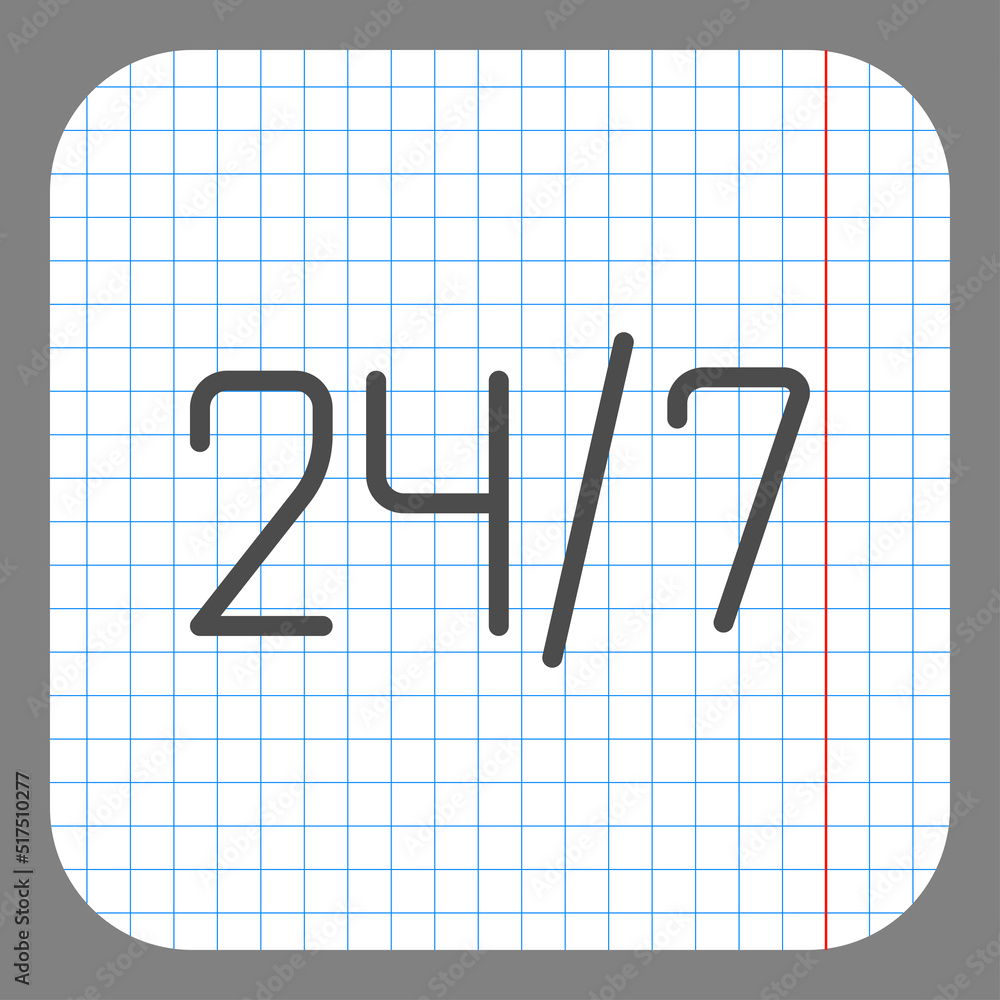 24h hours a day and 7 days a week simple icon, vector. Flat design. On graph paper. Grey background.ai 24h hours a day and 7 days a week simple icon, vector. Flat design. On graph paper. Grey background.ai