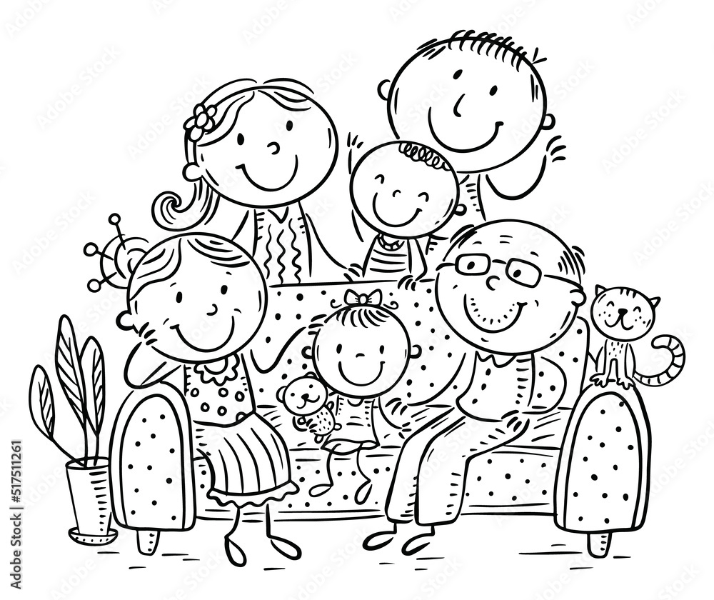 Line drawing of doodle family portrait Line drawing of doodle family portrait