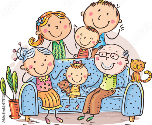 Cartoon drawing doodle family portrait, vector illustration