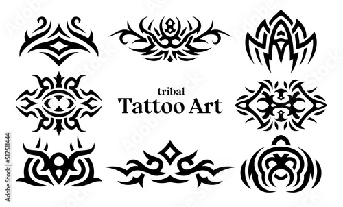 Vector art with black tribal tattoo patterns set