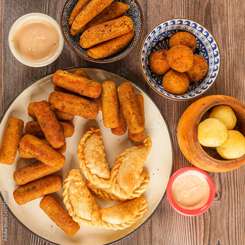 Obraz na plátně Fried Puerto Rican Fritters Empanadillas, Croquetas, Alcapurria