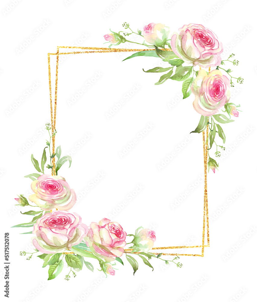 Roses frame. Watercolor clipart