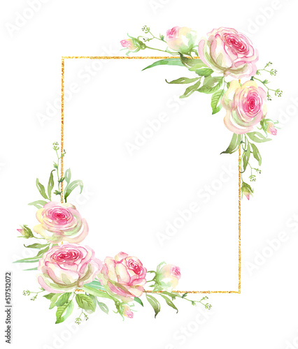 Roses frame. Watercolor clipart