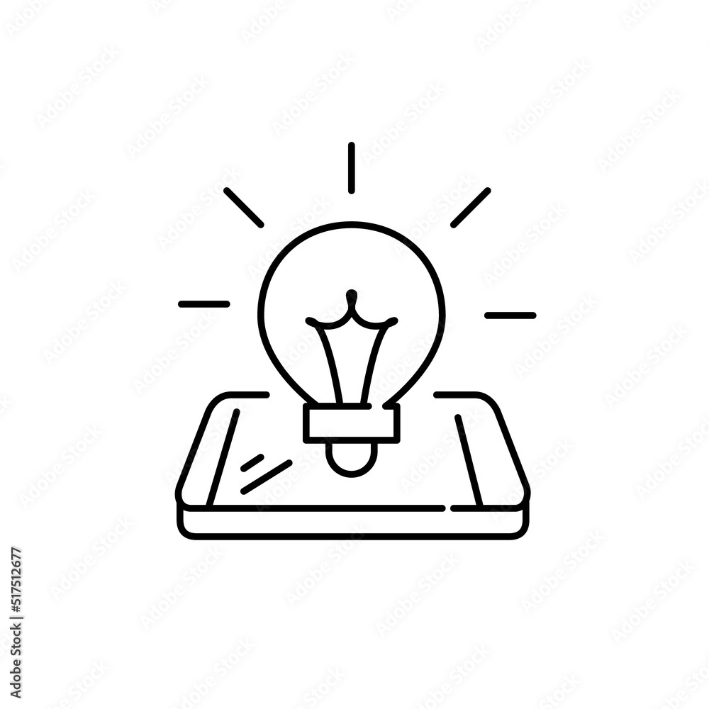 Light bulb on a smartphone. Having a creative idea or getting advice. Pixel perfect, editable stroke line icon Light bulb on a smartphone. Having a creative idea or getting advice. Pixel perfect, editable stroke line icon
