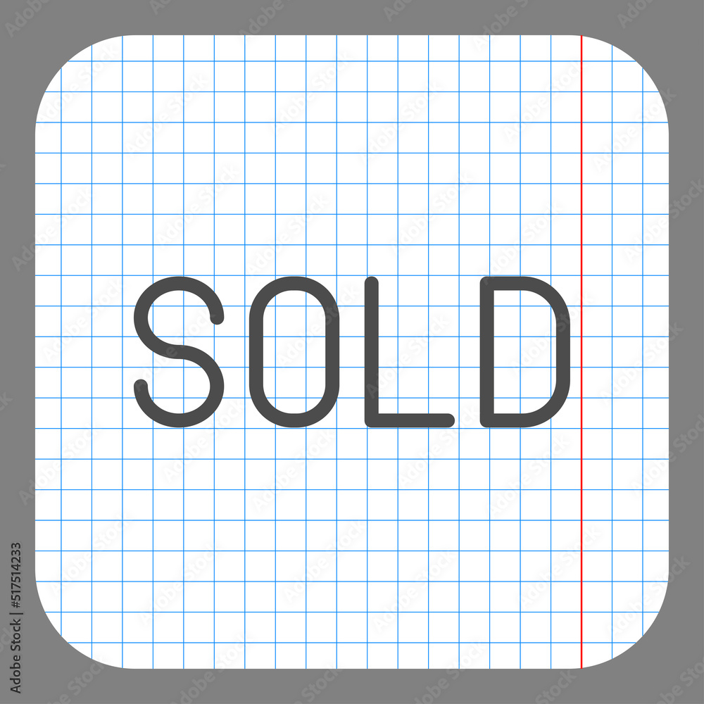 Sold simple icon vector. Flat design. On graph paper. Grey background.ai Sold simple icon vector. Flat design. On graph paper. Grey background.ai
