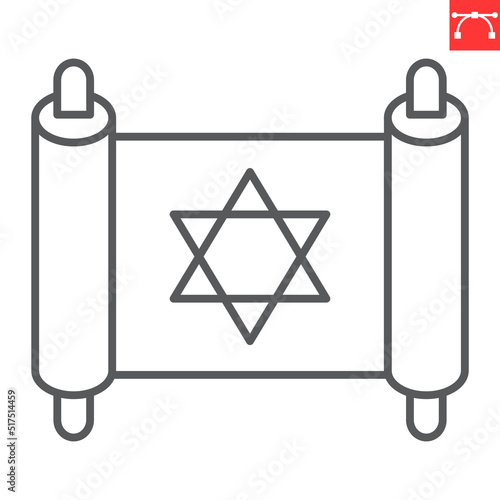 Torah scroll line icon, hanukkah and religion, torah vector icon, vector graphics, editable stroke outline sign, eps 10.