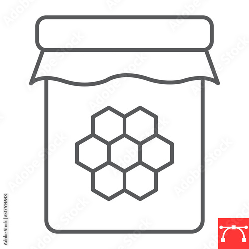 Honey jar line icon, natural and beehive, honey vector icon, vector graphics, editable stroke outline sign, eps 10.