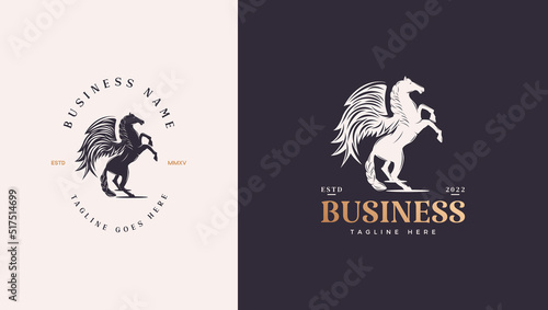 Horse logo has wings with challenging standing horse