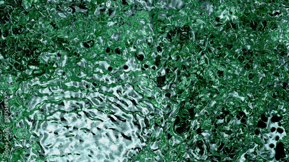 Obraz premium Metallic and Green Fluid Filling the screen with Splashes on Black