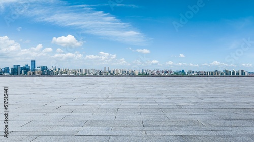 Panoramic skyline and modern buildings with empty floor in Suzhou, China. © ABCDstock