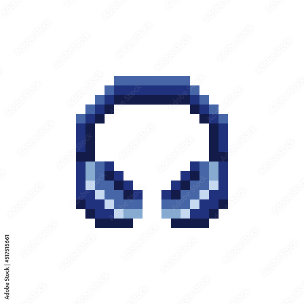 Fototapeta premium Headphone pixel art style icon element design for logo mobile app, web, sчticker. Isolated retro vintage 80s abstract vector illustration. Video game sprite.