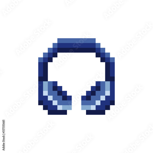 Headphone pixel art style icon element design for logo mobile app, web, sчticker. Isolated retro vintage 80s abstract vector illustration. Video game sprite. 