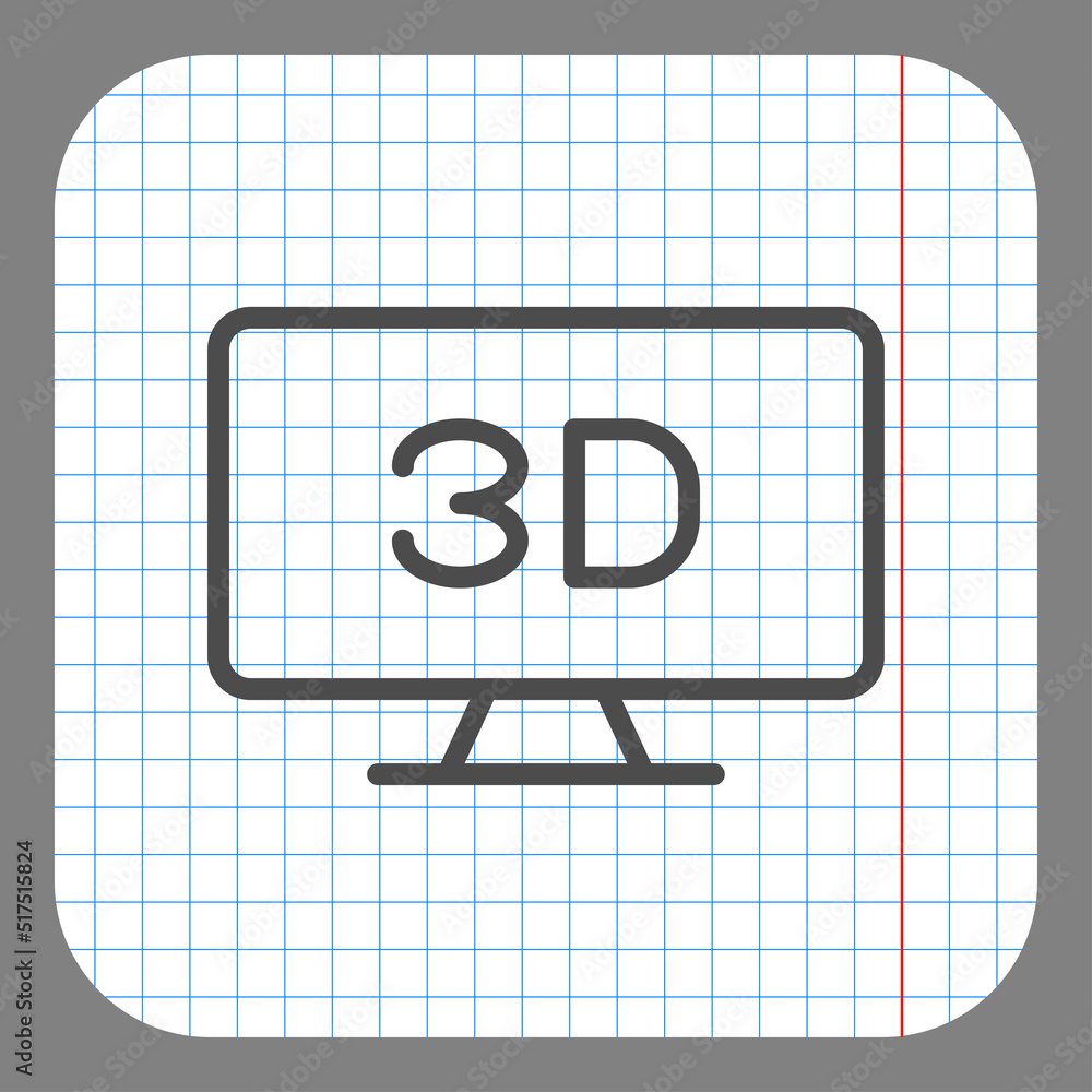 3D, TV simple icon vector. Flat design. On graph paper. Grey background.ai