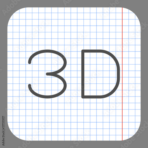 3D simple icon vector. Flat design. On graph paper. Grey background.ai