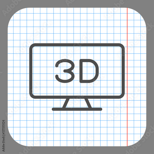 3D, TV simple icon vector. Flat design. On graph paper. Grey background.ai