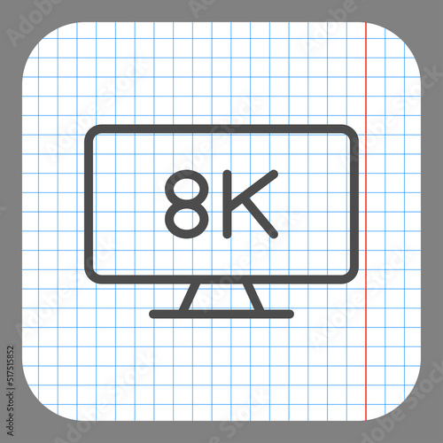 8K, TV simple icon vector. Flat design. On graph paper. Grey background.ai photo