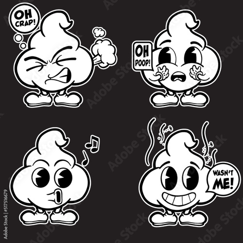 Retro Poo Emoji Black and White