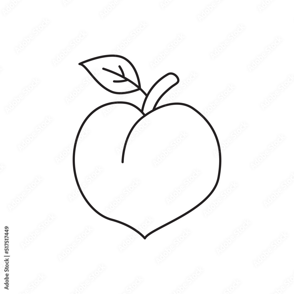 Peach icon in line style icon, isolated on white background Peach icon in line style icon, isolated on white background