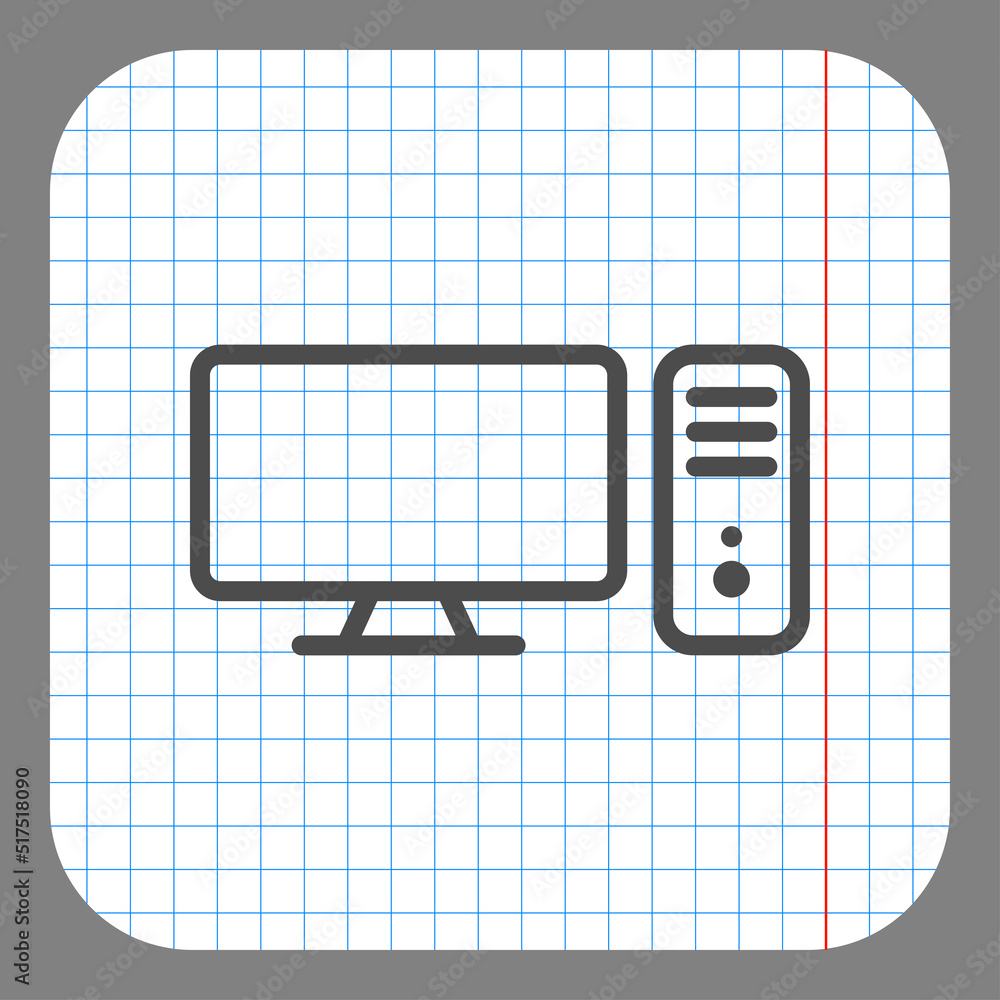 PC simple icon vector. Flat design. On graph paper. Grey background.ai PC simple icon vector. Flat design. On graph paper. Grey background.ai
