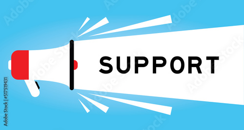 Color megaphone icon with word support in white banner on blue background