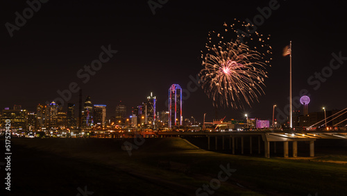 dallas skyline at night with fireworks