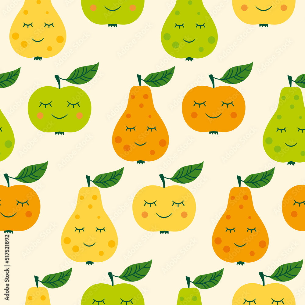 Pattern with cute pears and apples. Pattern with cute pears and apples.