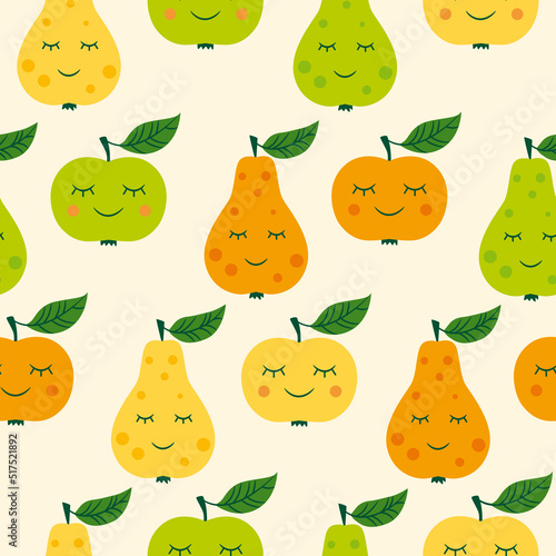 Fototapeta Naklejka Na Ścianę i Meble -  Pattern with cute pears and apples.