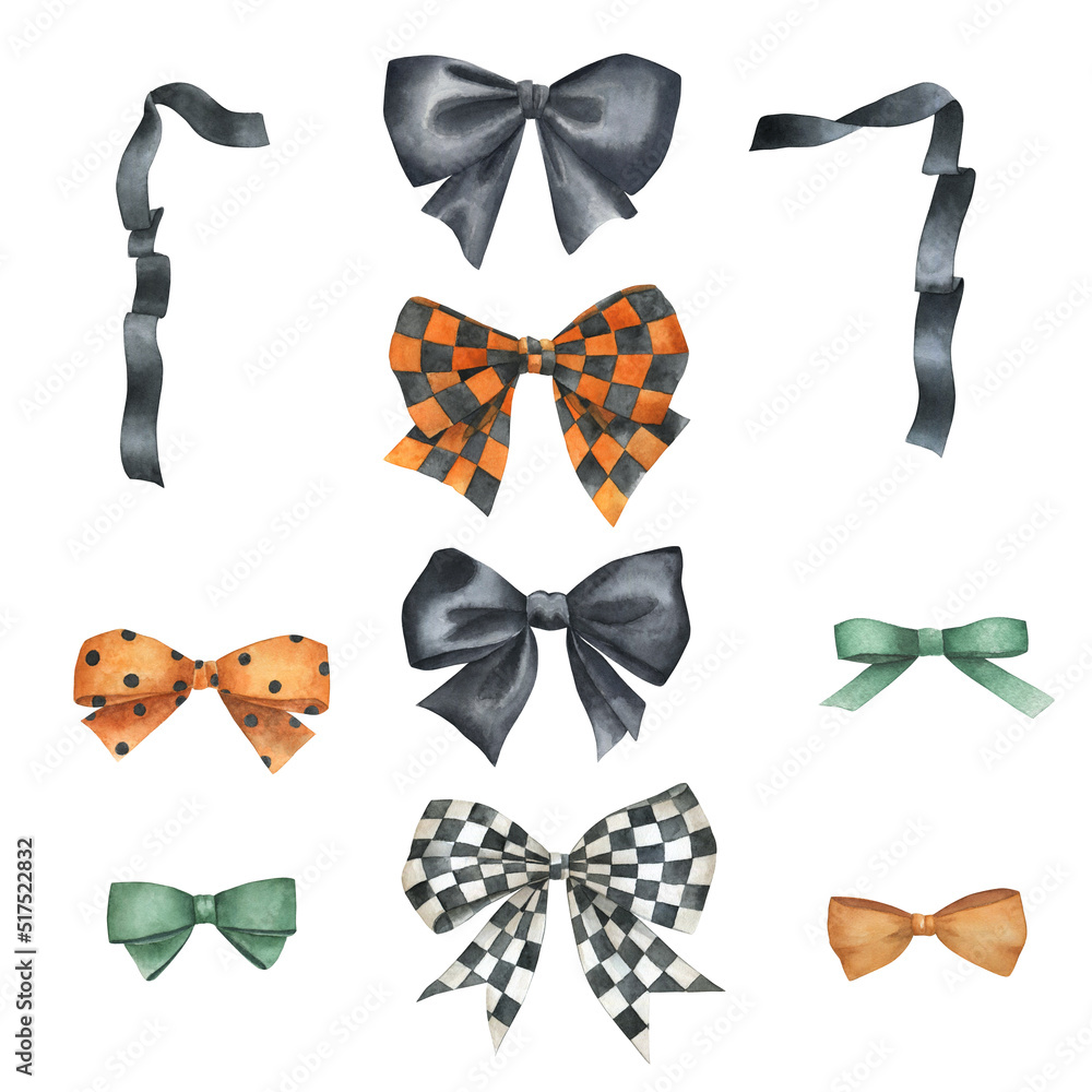 Watercolor set of isolated bows on white background. Ribbons collection ...
