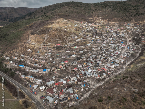 Aerial view of a Roma settlement in the village of Richnava in Slovakia photo